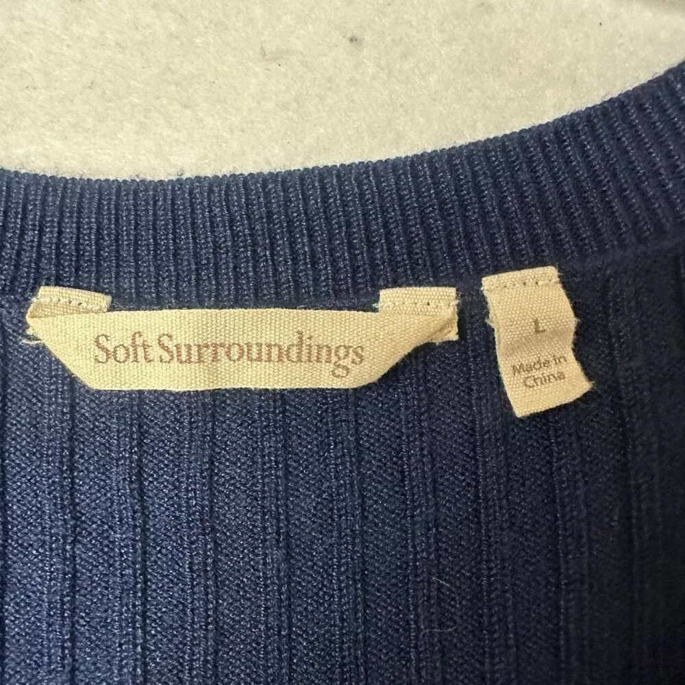 Soft Surroundings Scoop Neck Ribbed Sweater‎ Size L navy blue minimalist